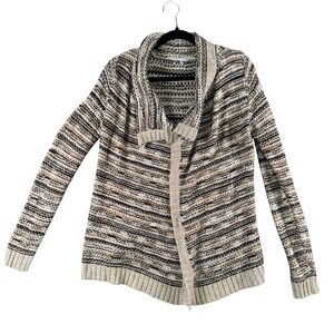 Striped Shawl Collar Cardigan Sweater Coastal Grandmother Neutral Softcore S‎